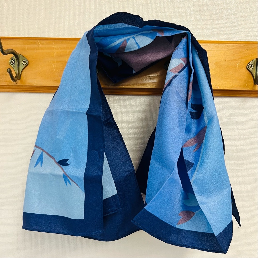 Vintage Japanese Blue Acetate Crepe Square Scarf – 25"x25", Water Repellent